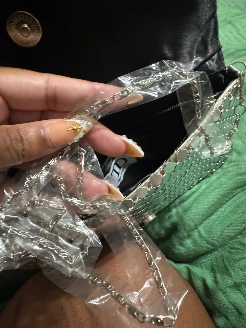 TD Metallic Silver Sequin Evening Clutch